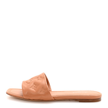 LOUIS VUITTON Lambskin Embossed Monogram Revival Flat Mules 38 Arizona