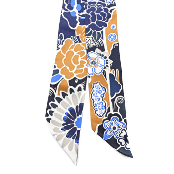 HERMES Silk Bingata Twilly Marine Tabac White