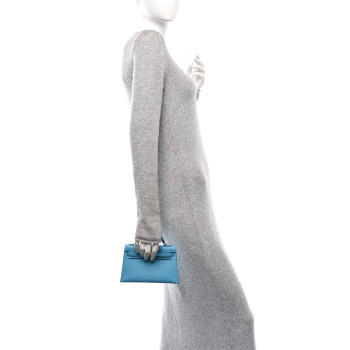 HERMES Madame Calfskin Mini Kelly Sellier 20 Blue Du Nord