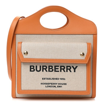 BURBERRY Canvas Smooth Calfskin Two Tone Mini Pocket Bag Natural Orange