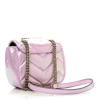 GUCCI Iridescent Nappa Chevron Matelasse Mini GG Marmont Shoulder Bag Iridescent Escape Pink