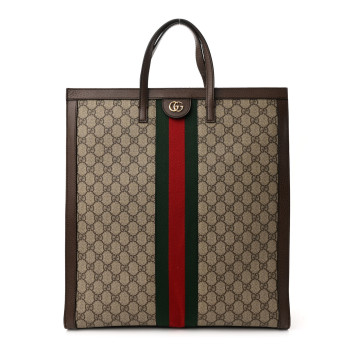 GUCCI GG Supreme Monogram Web Ophidia Vertical Tote Brown