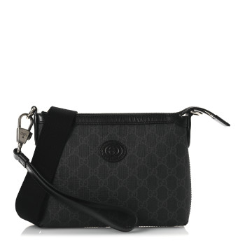 GUCCI GG Supreme Monogram Azalea Calfskin Retro Interlocking G Wristlet Messenger Bag Black