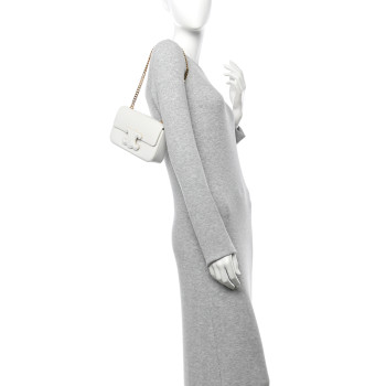 CELINE Shiny Calfskin Cuir Triomphe Chain Shoulder Bag White