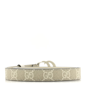 GUCCI GG Supreme Monogram Plutone Calfskin Enamel Double G 20mm Belt 80 32 Beige Ebony Mystic White