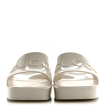 GUCCI Rubber Gucci Logo Womens Platform 20/60mm Slide Sandals 38 Mystic White