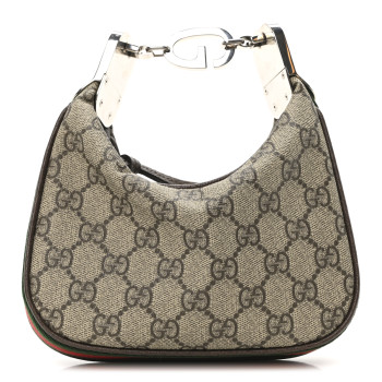 GUCCI GG Supreme Monogram Textured Dollar Calfskin Web Mini Attache Bag Beige Ebony New Acero Beige Ebony New Acero