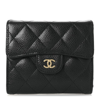CHANEL Caviar Quilted Compact Flap Wallet Black