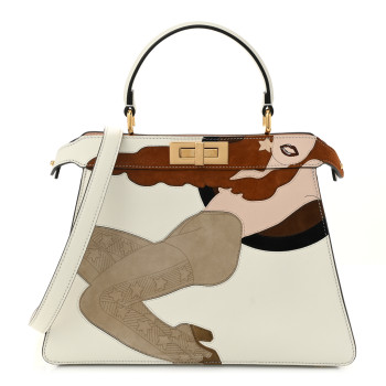 FENDI Vitello Seta Chamois Stocking Girl Inlay Medium Peekaboo I SEE U Satchel White Ice Multicolor