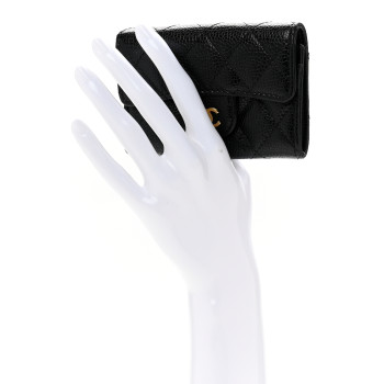 CHANEL Caviar Quilted Flap Card Holder Wallet Black