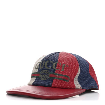 GUCCI Canvas Textured Calfskin Sylvie Stripe Logo Baseball Hat S White Red