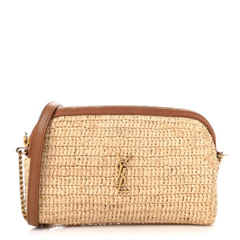 SAINT LAURENT Raffia Calfskin Gaby Crossbody Bag Natural Brick