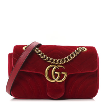 GUCCI Velvet Matelasse Mini GG Marmont Shoulder Bag Hibiscus Red