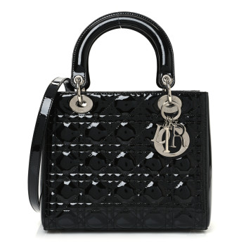 CHRISTIAN DIOR Patent Cannage Medium Lady Dior Black