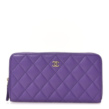 CHANEL Caviar Quilted Large Gusset Zip Around Wallet Purple