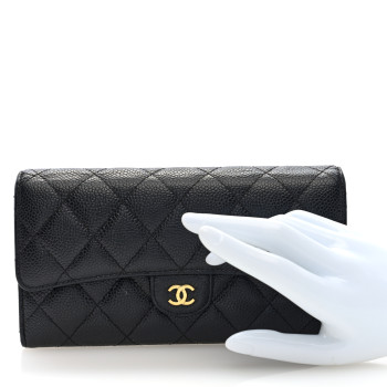 CHANEL Caviar Quilted Large Gusset Flap Wallet Black