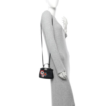 FENDI Nappa Flowerland Micro Peekaboo Iconic Satchel Black Multicolor