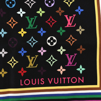 LOUIS VUITTON LV X TM Silk Monogram Multicolor Square 90 Scarf Black