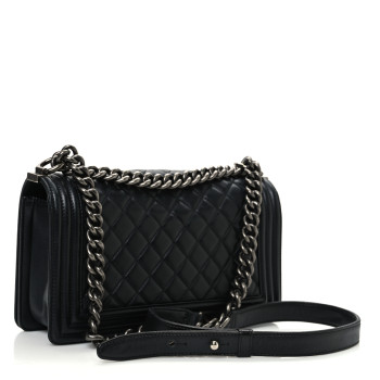 CHANEL Lambskin Quilted Medium Boy Flap Black