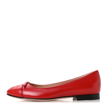 GUCCI Nappa Charlotte Double G Ballet Flats 37 Maple Red