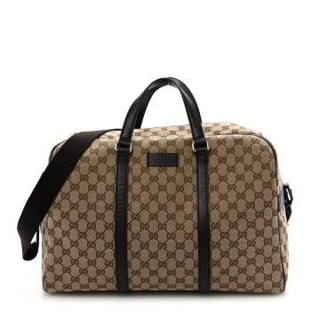 GUCCI Monogram Dollar Calfskin Boston Duffle Bag Beige Ebony Testa di Moro Marrone Scuro