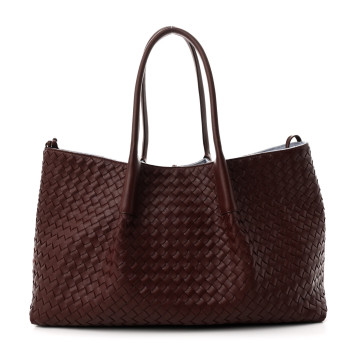 BOTTEGA VENETA Calfskin Intrecciato Pinacoteca Reversible Tote Madder Brown Lunar