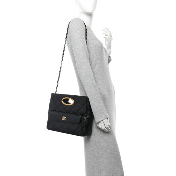 CHANEL Lambskin Quilted Clutch Large Flap Bag Black