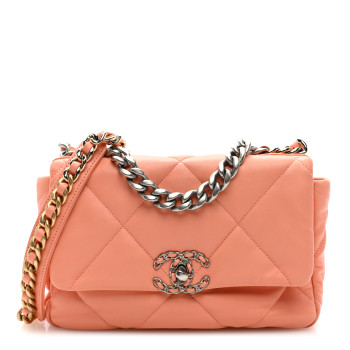 CHANEL Lambskin Quilted Medium Chanel 19 Flap Light Orange
