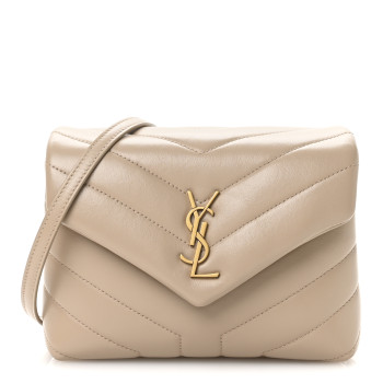 SAINT LAURENT Calfskin Y Quilted Monogram Toy Loulou Crossbody Bag Dark Beige