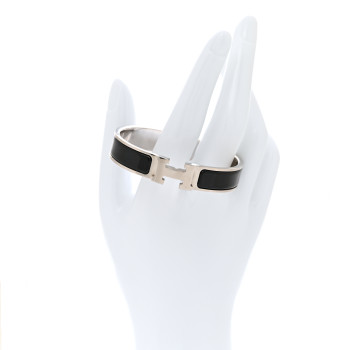 HERMES Enamel Narrow Clic Clac H Bracelet PM Black
