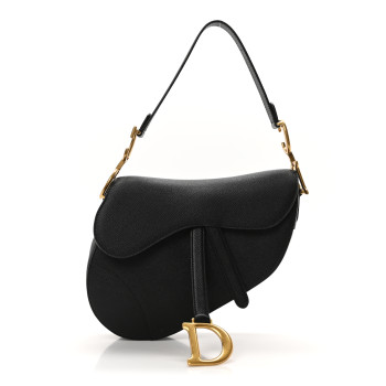 CHRISTIAN DIOR Grained Calfskin Saddle Bag Black