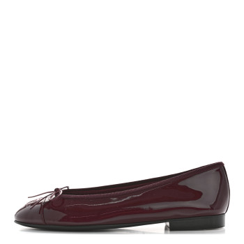 CHANEL Patent Cap Toe Ballerina Flats 38 Prune