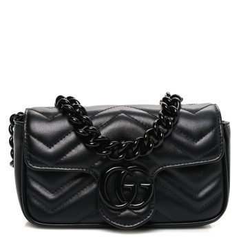 GUCCI Calfskin Matelasse Monochrome GG Marmont Chain Belt Bag Black