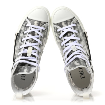 CHRISTIAN DIOR Technical Canvas Oblique B23 High Top Sneakers 41 White Black