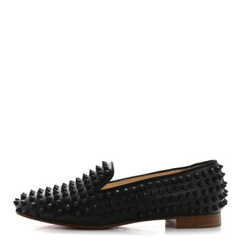 CHRISTIAN LOUBOUTIN Nappa Calfskin Rolling Spikes Flat Loafer 36.5 Black
