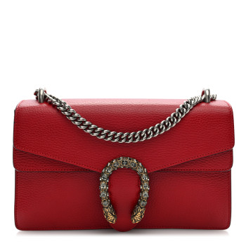 GUCCI Dollar Calfskin Swarovski Crystal Small Dionysus Shoulder Bag Hibiscus Red