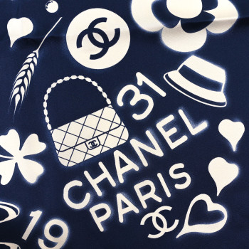 CHANEL Silk CC Scarf Navy Ivory