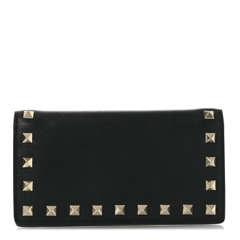 VALENTINO GARAVANI Calfskin Rockstud Bi-Fold Organizer Wallet Black