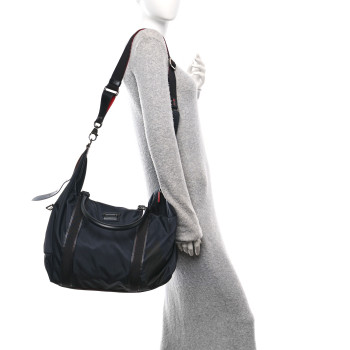 CHRISTIAN LOUBOUTIN Nylon Calfskin Paris Loubcity Weekender Black Gunmetal