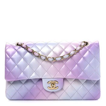 CHANEL Lambskin Quilted Tie Dye Ombre Medium Double Flap Purple Blue Pink