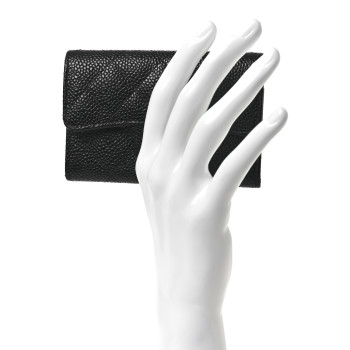 CHANEL Caviar Quilted Flap Card Holder Wallet Black