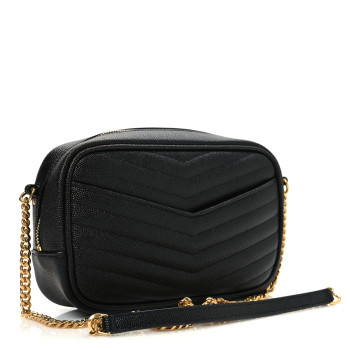 SAINT LAURENT Grain De Poudre Matelasse Monogram Mini Lou Camera Bag Black