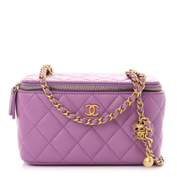 CHANEL Lambskin Quilted Pearl Crush Small Vanity Case With Chain Purple