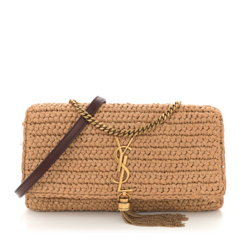 SAINT LAURENT Raffia Monogram Tassel Kate 99 Dark Nude