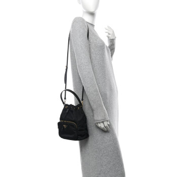 PRADA Saffiano Tessuto Nylon Mini Bucket Crossbody Bag Black