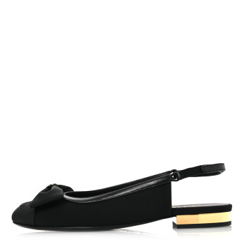 CHANEL Lambskin Grosgrain Bow Cap Toe CC Slingback Flats 36 Black