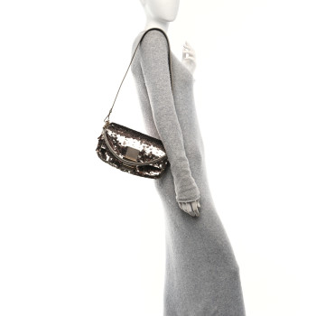 FENDI Sequin Paillettes Vitello Grace Sex and the City Baguette Tortora