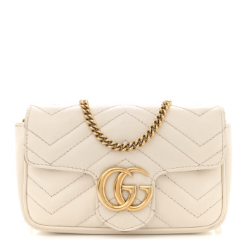 GUCCI Calfskin Matelasse Super Mini GG Marmont Shoulder Bag White