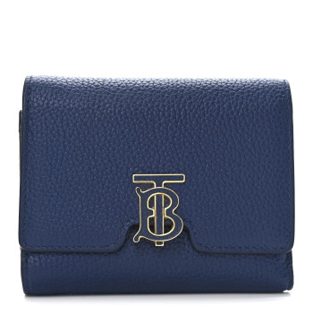 BURBERRY Grained Calfskin TB Compact Wallet Rich Navy