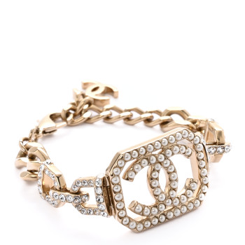 CHANEL Crystal Pearl CC Vendome Bracelet Gold Pearly White